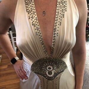 Jenny Packham Carmen Champagne Color Silk Gown - bridal worthy size 12